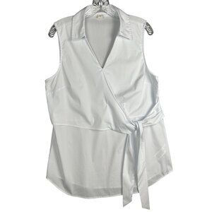 Coldwater Creek Crisp White Sleeveless Wrap Top Size 14 Elevated Basic Capsule